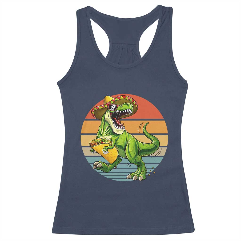 Vintage Dinosaur Taco Lover Racerback Tank Top Cinco De Mayo Gift