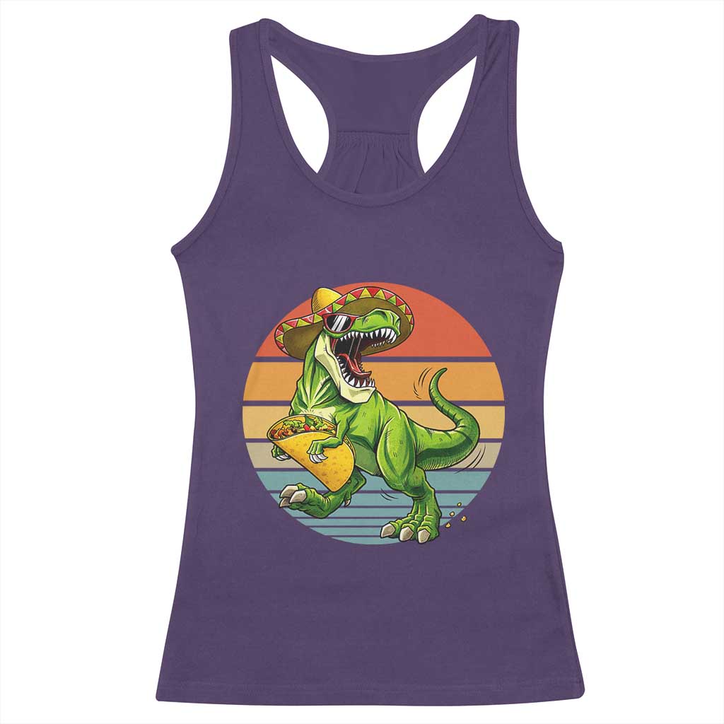 Vintage Dinosaur Taco Lover Racerback Tank Top Cinco De Mayo Gift