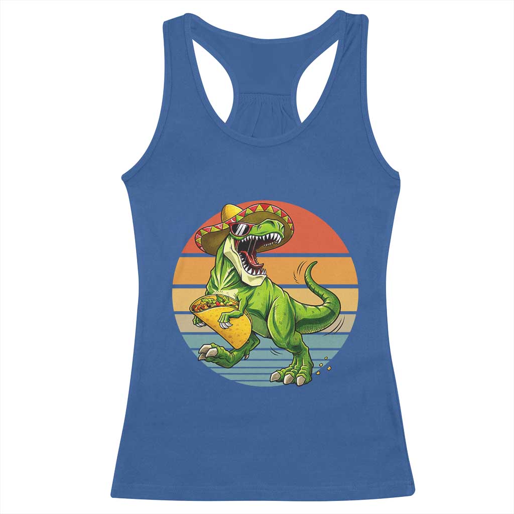 Vintage Dinosaur Taco Lover Racerback Tank Top Cinco De Mayo Gift