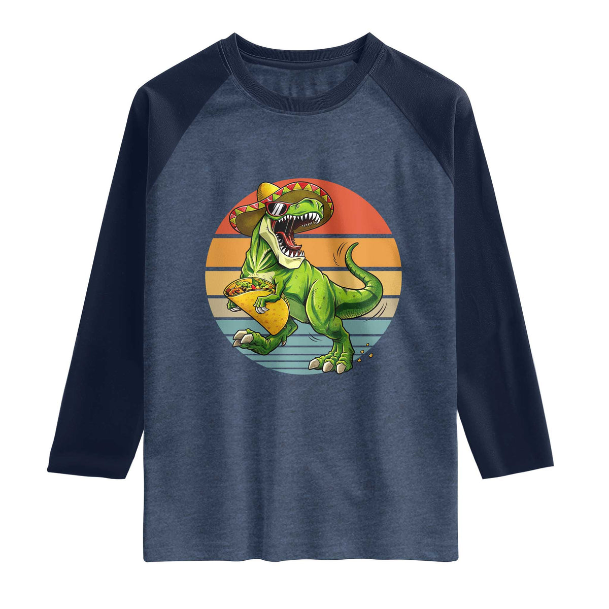 Vintage Dinosaur Taco Lover Raglan Shirt Cinco De Mayo Gift