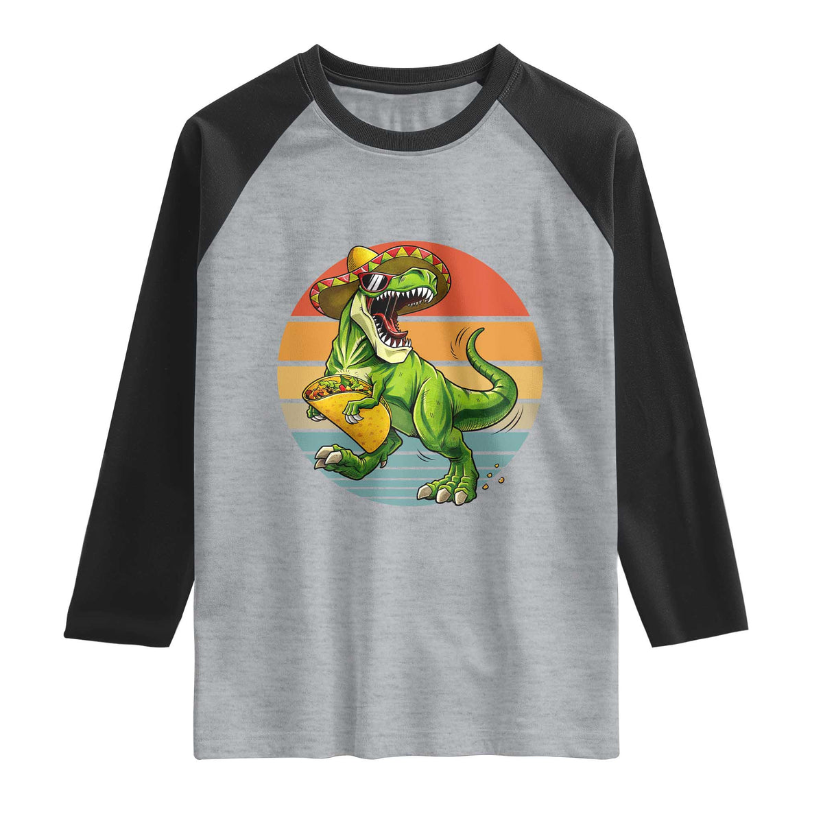 Vintage Dinosaur Taco Lover Raglan Shirt Cinco De Mayo Gift