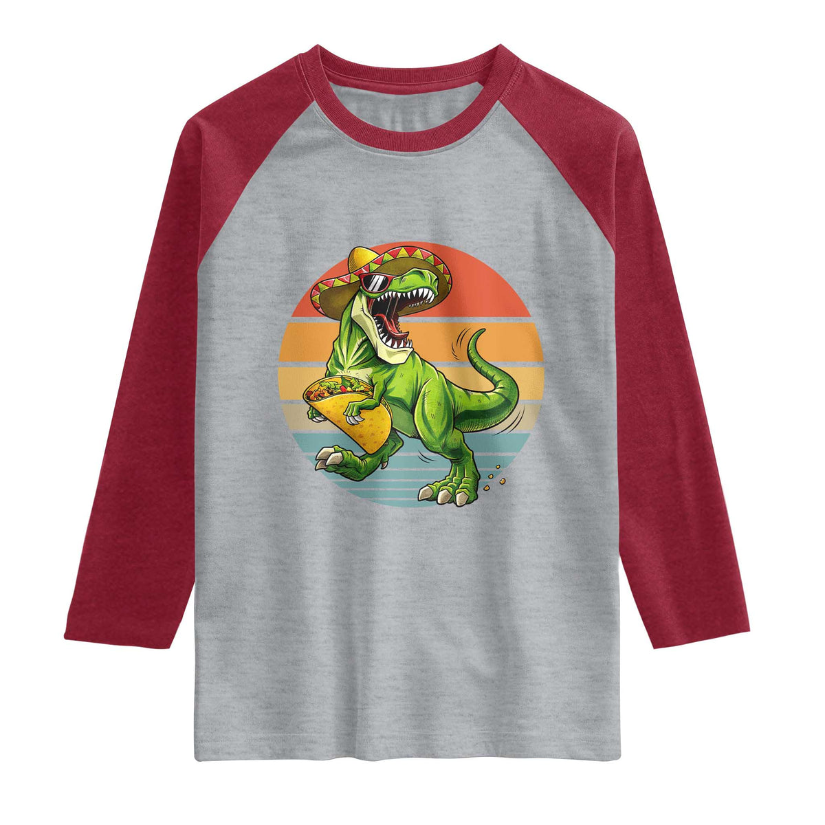 Vintage Dinosaur Taco Lover Raglan Shirt Cinco De Mayo Gift