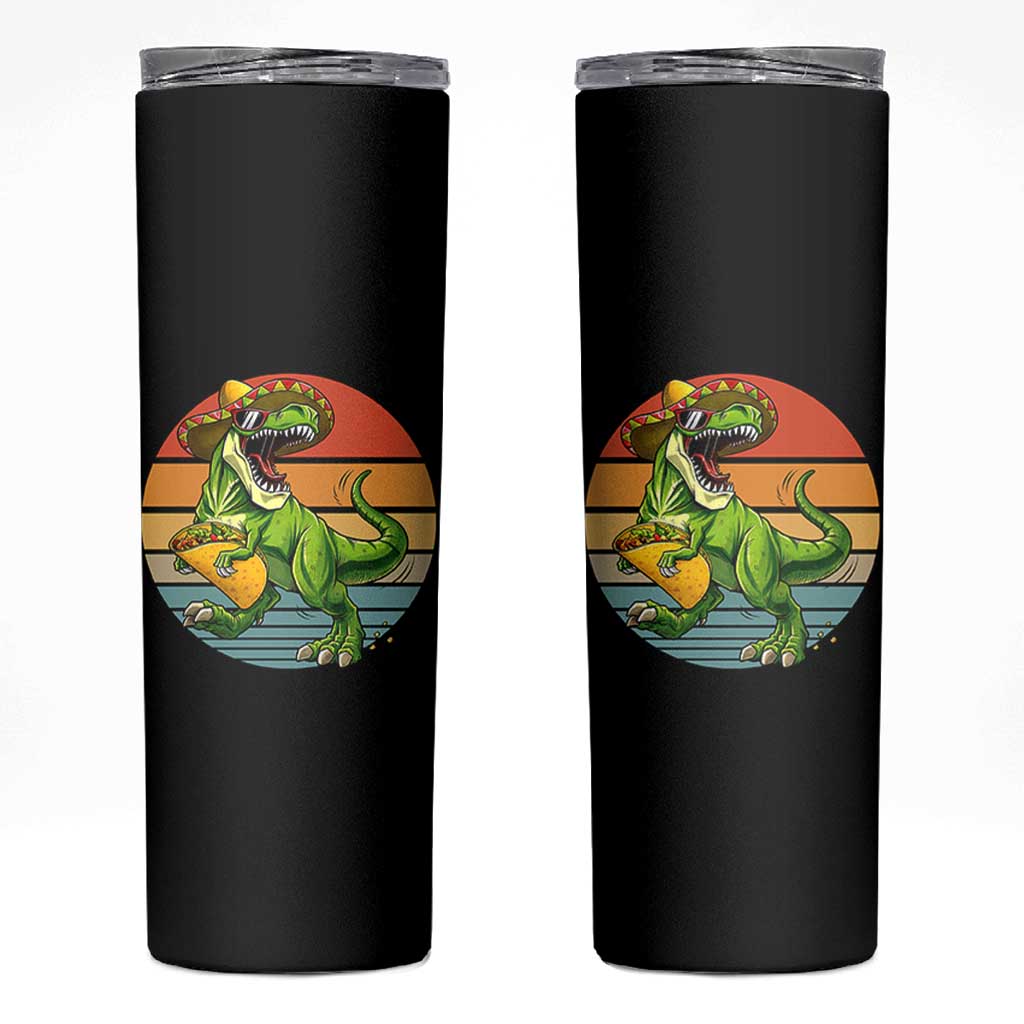 Vintage Dinosaur Taco Lover Skinny Tumbler Cinco De Mayo Gift