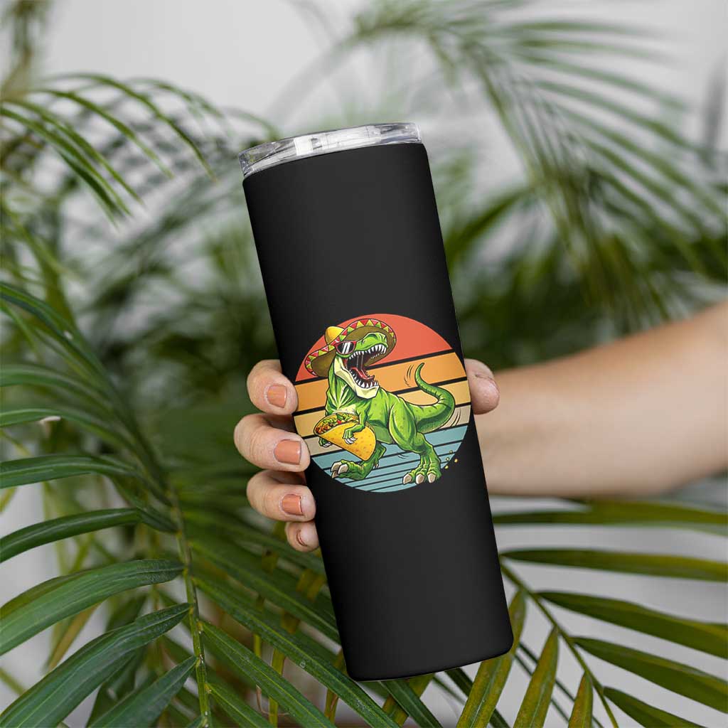Vintage Dinosaur Taco Lover Skinny Tumbler Cinco De Mayo Gift