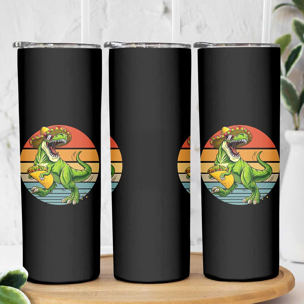 Vintage Dinosaur Taco Lover Skinny Tumbler Cinco De Mayo Gift