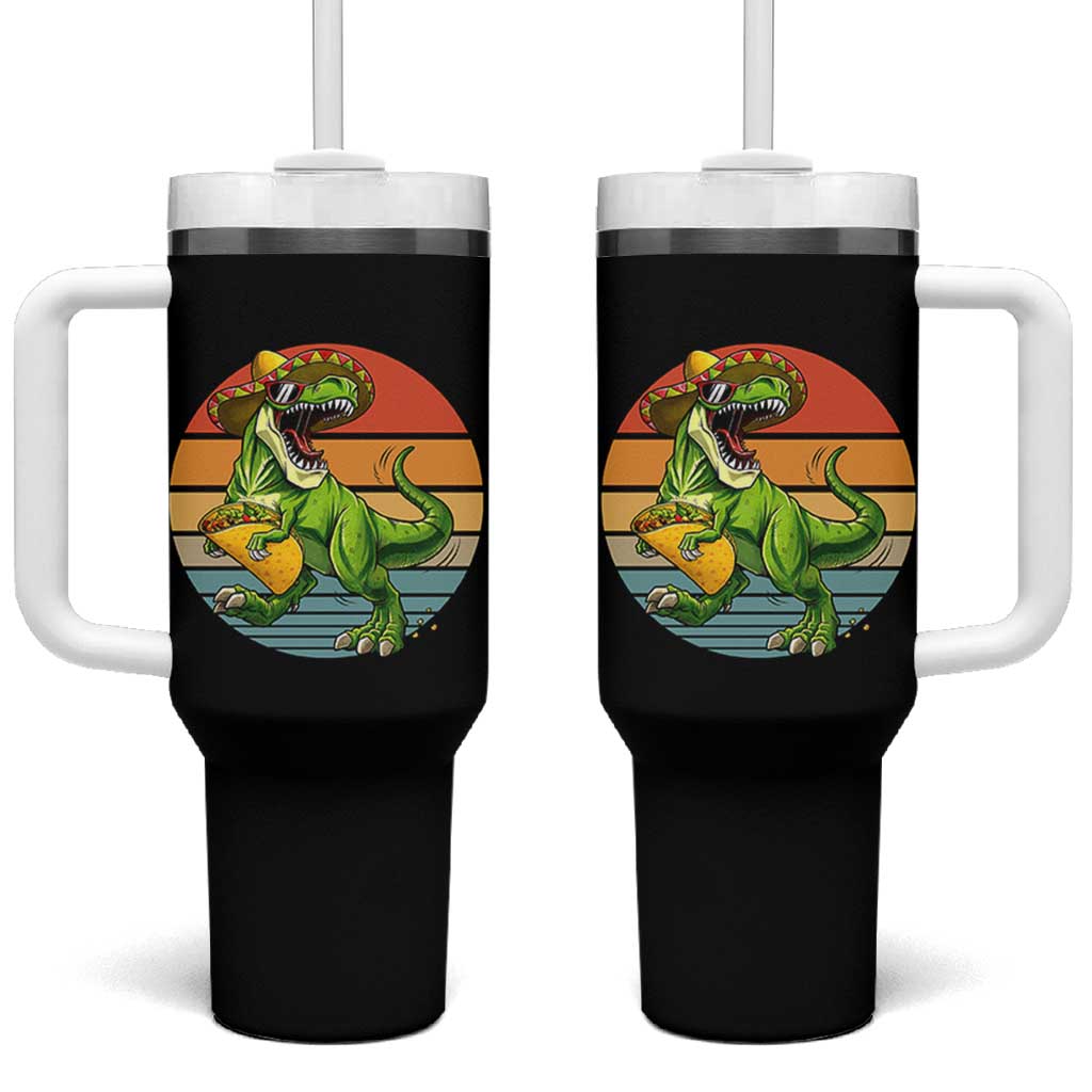 Vintage Dinosaur Taco Lover Tumbler With Handle Cinco De Mayo Gift
