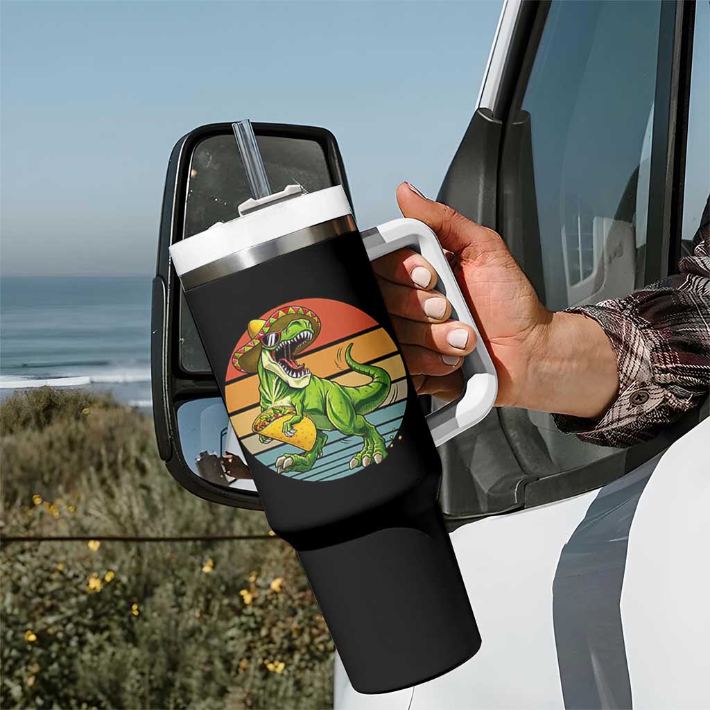 Vintage Dinosaur Taco Lover Tumbler With Handle Cinco De Mayo Gift