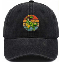 Vintage Dinosaur Taco Lover Washed Cotton Baseball Cap Cinco De Mayo Gift