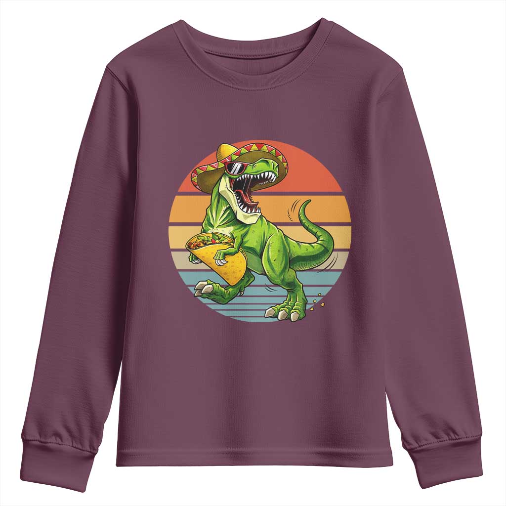 Vintage Dinosaur Taco Lover Youth Sweatshirt Cinco De Mayo Gift