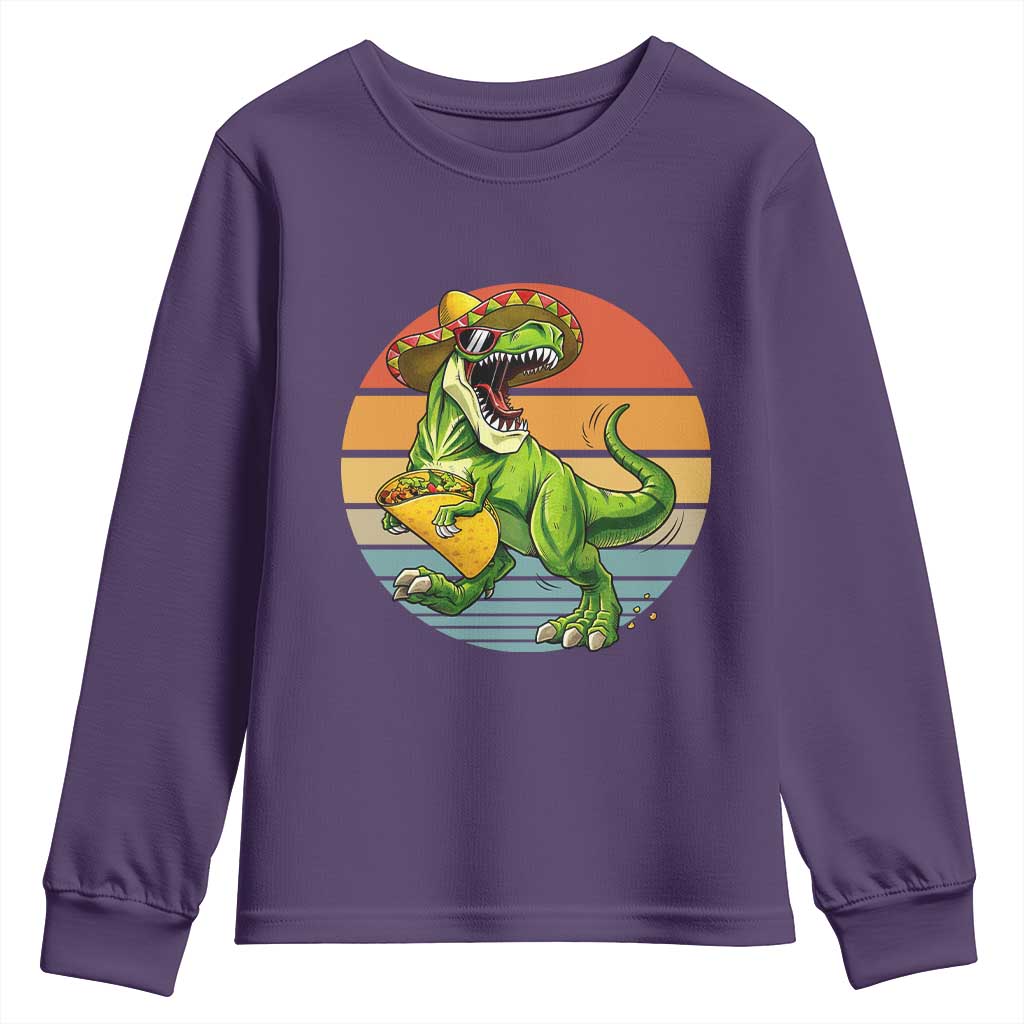 Vintage Dinosaur Taco Lover Youth Sweatshirt Cinco De Mayo Gift