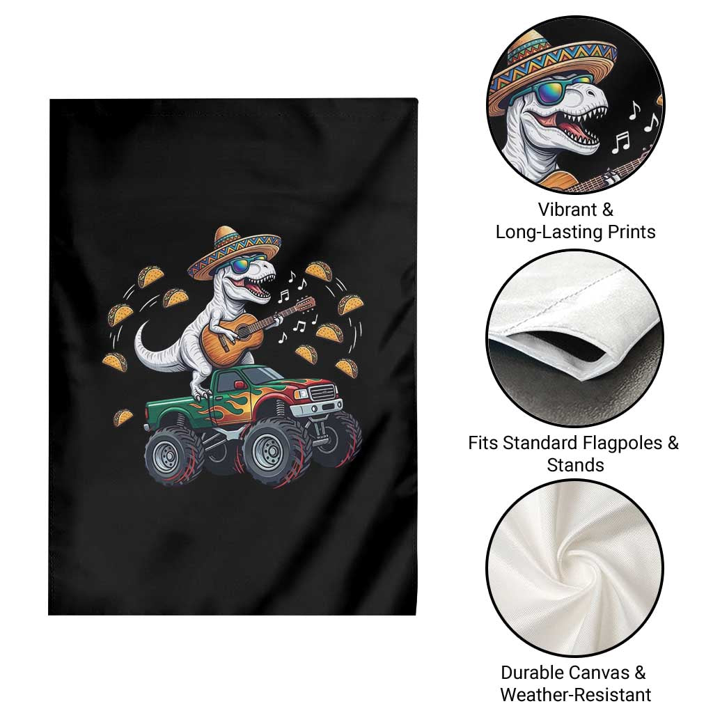 Funny Cinco De Mayo Dinosaur Monster Truck Garden Flag Taco Lover Gift