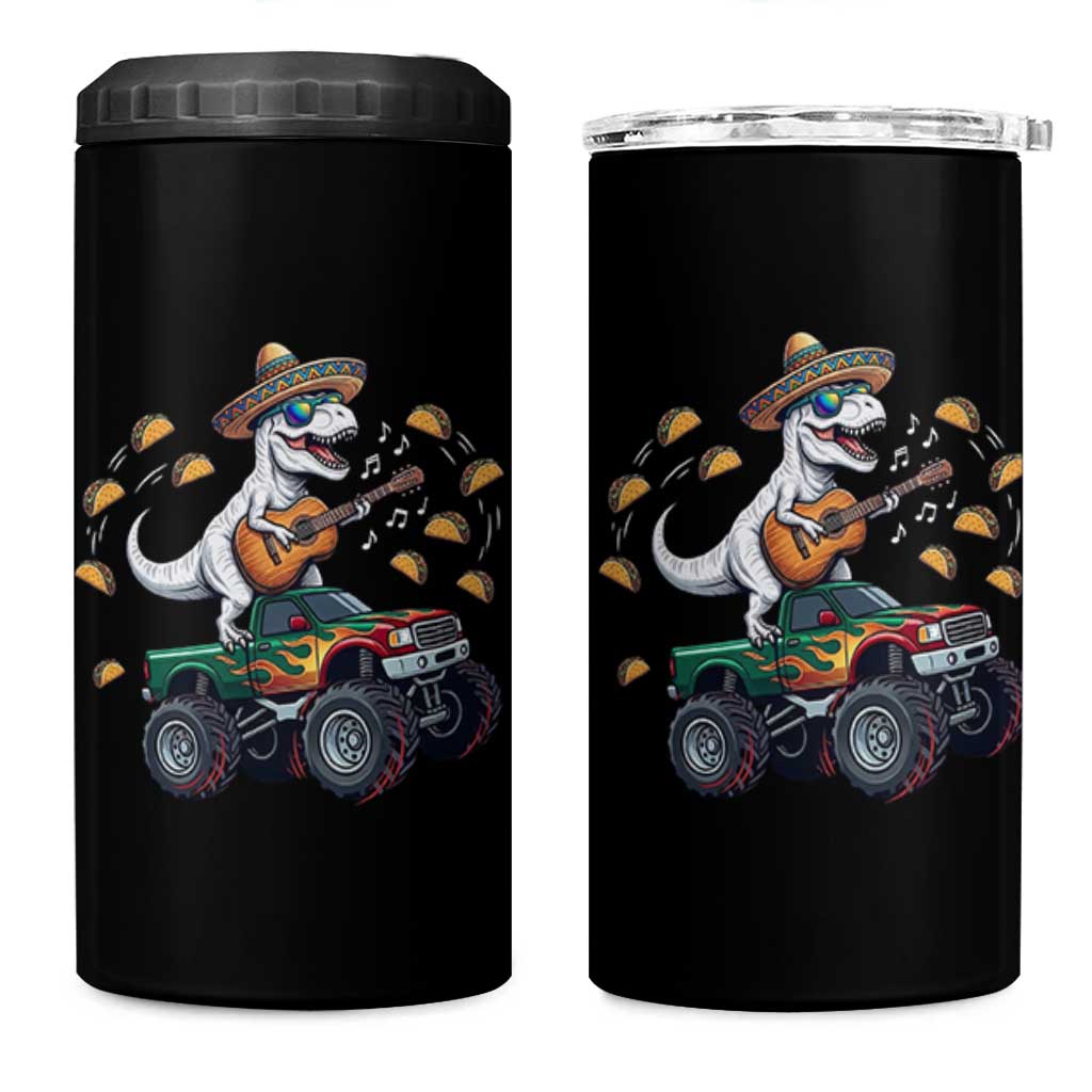 Funny Cinco De Mayo Dinosaur Monster Truck 4 in 1 Can Cooler Tumbler Taco Lover Gift