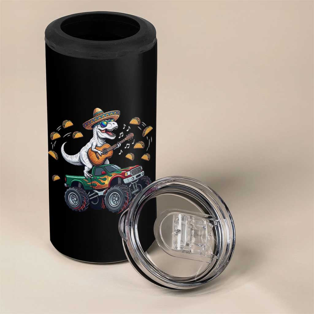 Funny Cinco De Mayo Dinosaur Monster Truck 4 in 1 Can Cooler Tumbler Taco Lover Gift