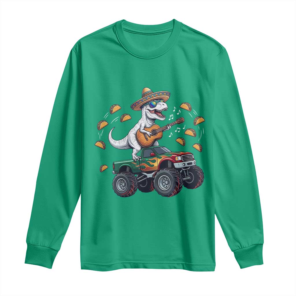 Funny Cinco De Mayo Dinosaur Monster Truck Long Sleeve Shirt Taco Lover Gift