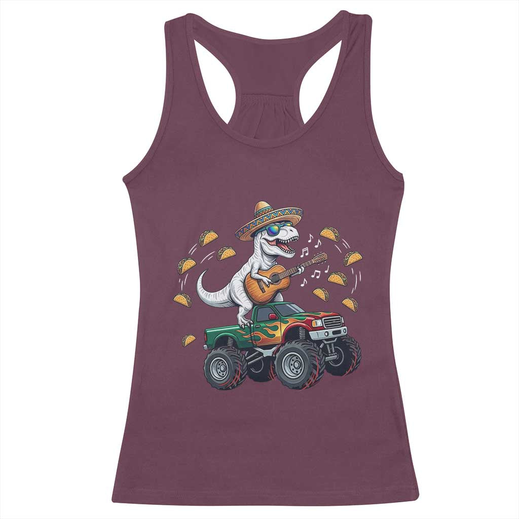 Funny Cinco De Mayo Dinosaur Monster Truck Racerback Tank Top Taco Lover Gift
