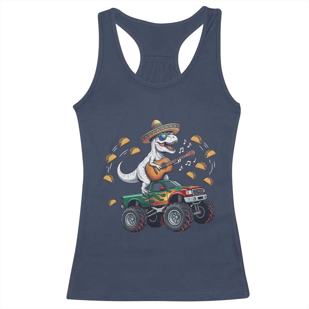 Funny Cinco De Mayo Dinosaur Monster Truck Racerback Tank Top Taco Lover Gift