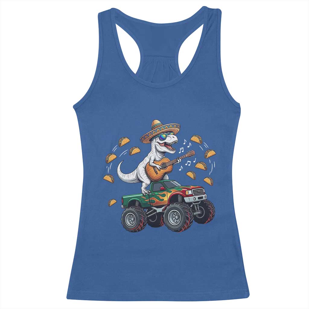Funny Cinco De Mayo Dinosaur Monster Truck Racerback Tank Top Taco Lover Gift