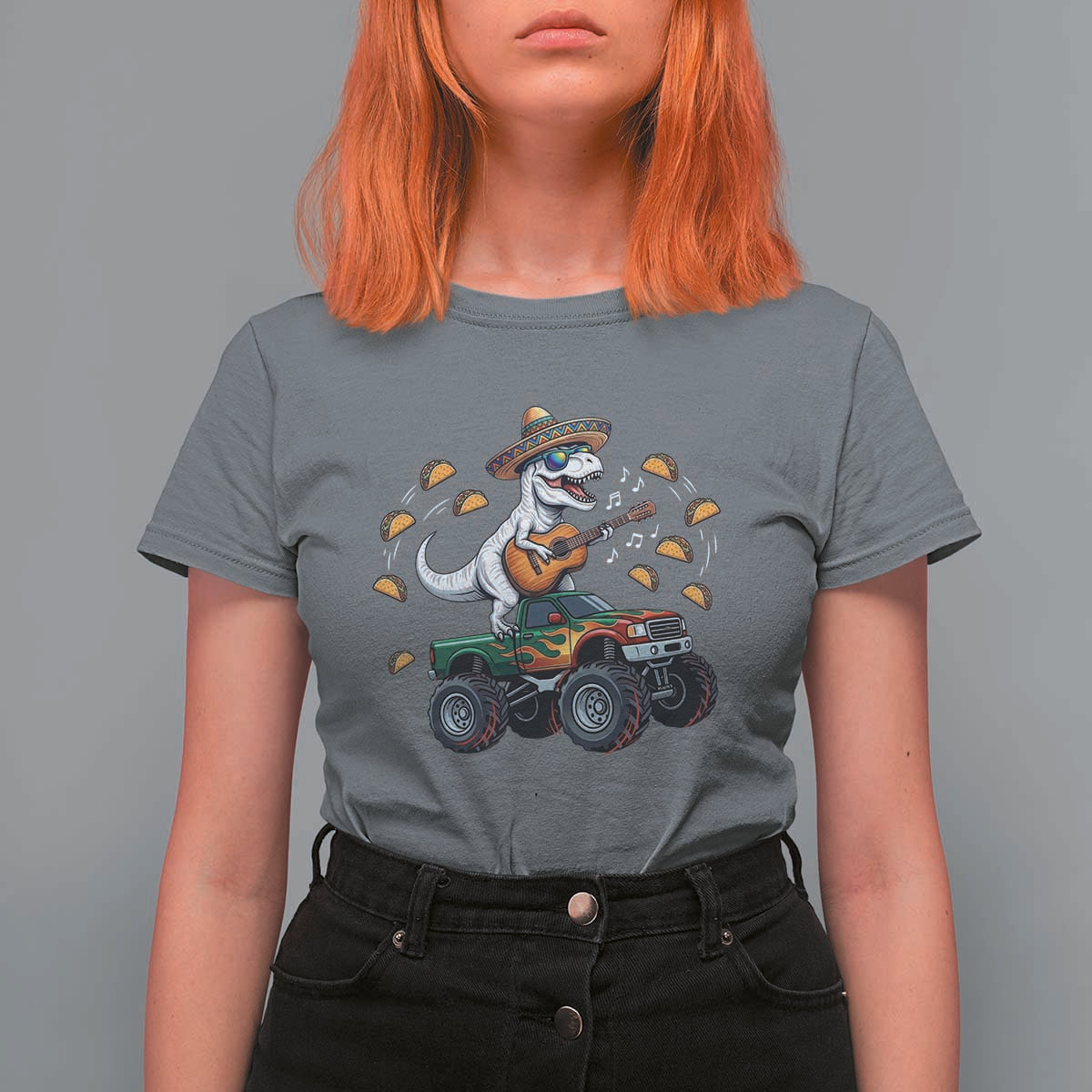 Funny Cinco De Mayo Dinosaur Monster Truck T Shirt For Women Taco Lover Gift