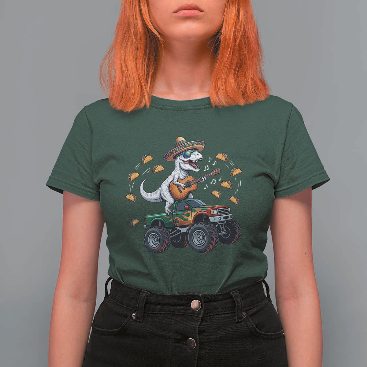 Funny Cinco De Mayo Dinosaur Monster Truck T Shirt For Women Taco Lover Gift
