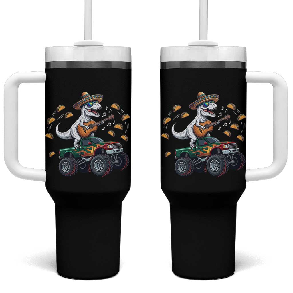 Funny Cinco De Mayo Dinosaur Monster Truck Tumbler With Handle Taco Lover Gift