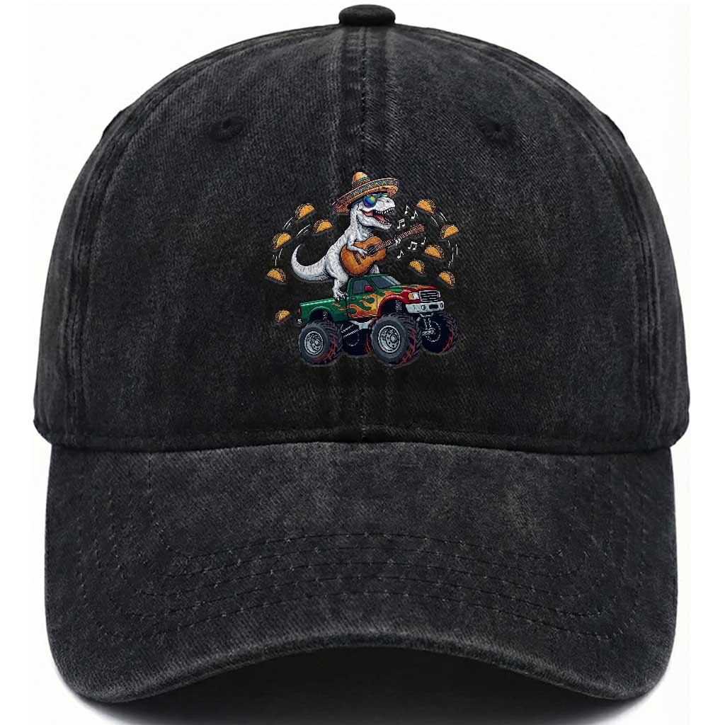 Funny Cinco De Mayo Dinosaur Monster Truck Washed Cotton Baseball Cap Taco Lover Gift