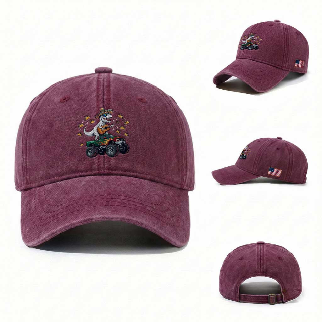 Funny Cinco De Mayo Dinosaur Monster Truck Washed Cotton Baseball Cap Taco Lover Gift