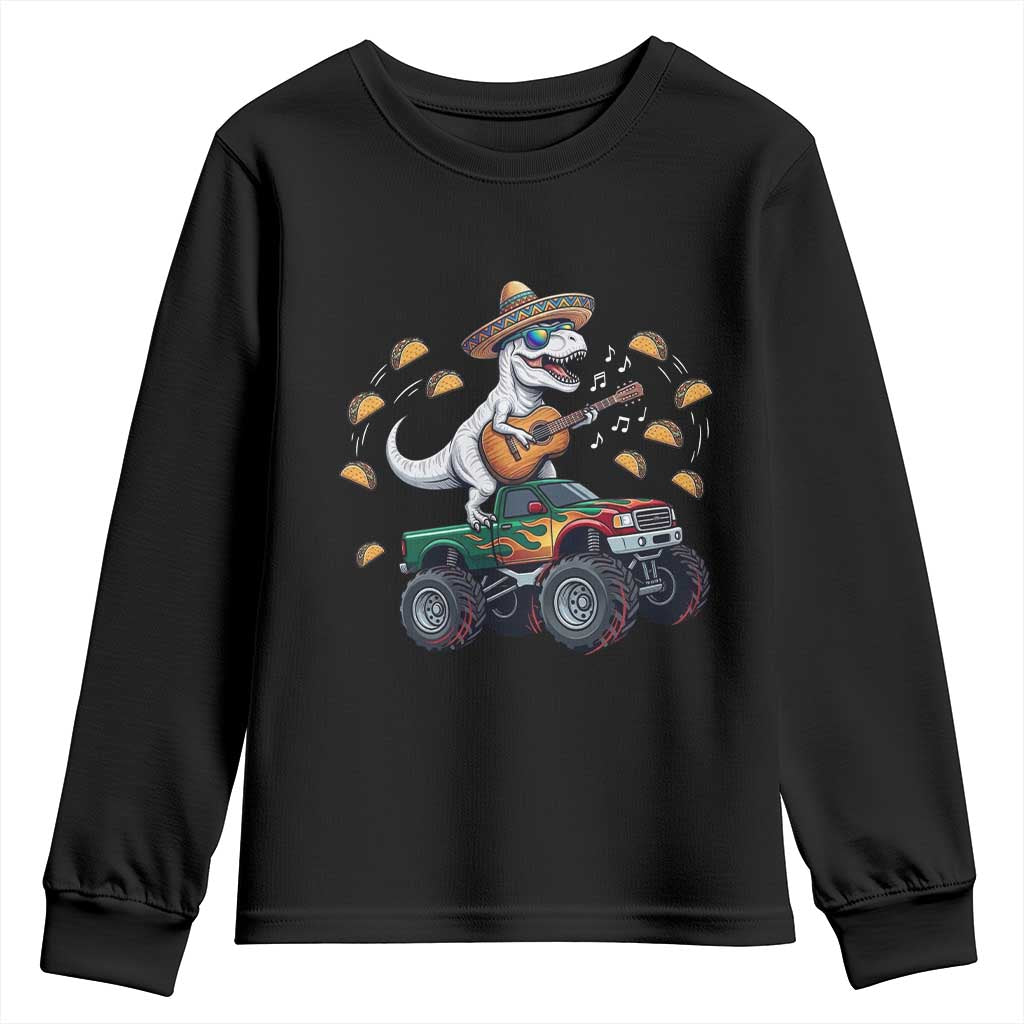 Funny Cinco De Mayo Dinosaur Monster Truck Youth Sweatshirt Taco Lover Gift