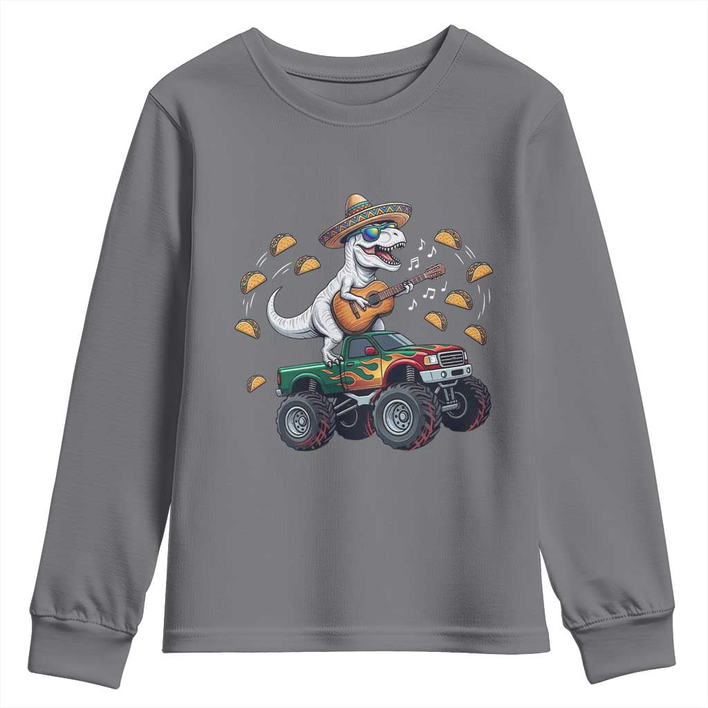 Funny Cinco De Mayo Dinosaur Monster Truck Youth Sweatshirt Taco Lover Gift