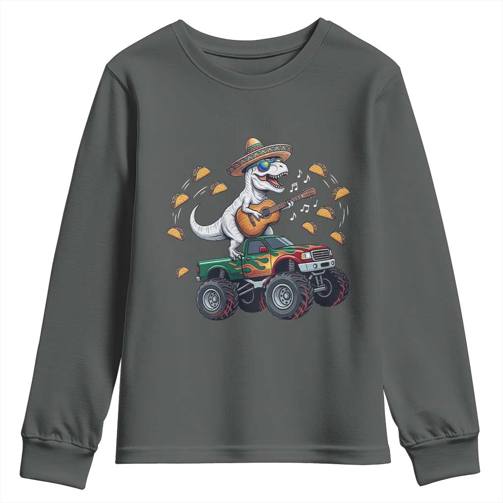Funny Cinco De Mayo Dinosaur Monster Truck Youth Sweatshirt Taco Lover Gift