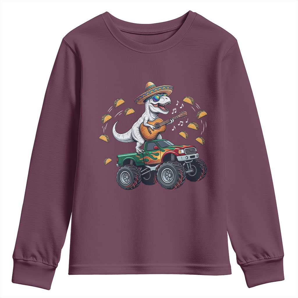 Funny Cinco De Mayo Dinosaur Monster Truck Youth Sweatshirt Taco Lover Gift