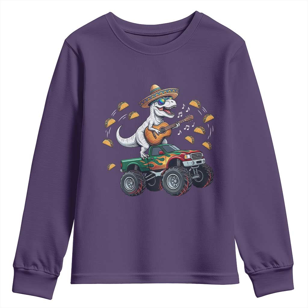 Funny Cinco De Mayo Dinosaur Monster Truck Youth Sweatshirt Taco Lover Gift