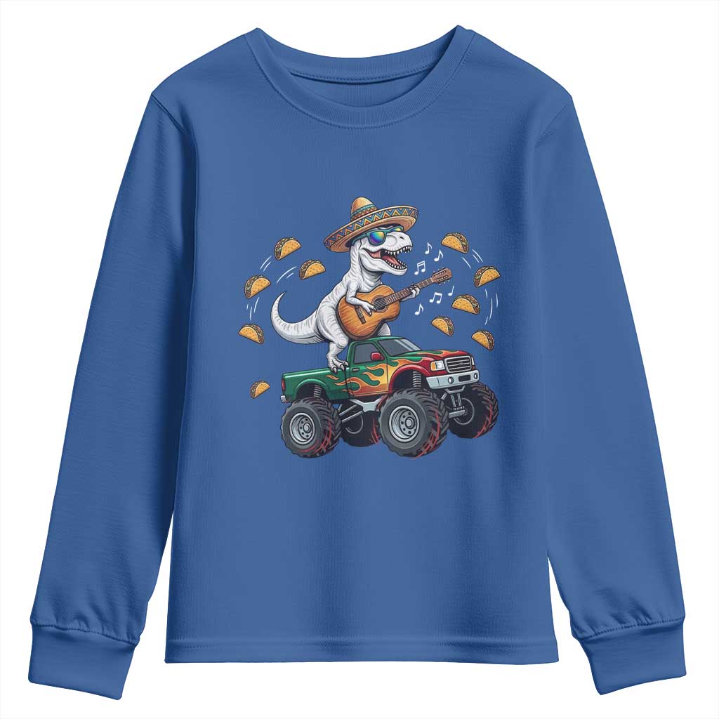 Funny Cinco De Mayo Dinosaur Monster Truck Youth Sweatshirt Taco Lover Gift