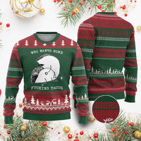 Funny Taco Joke Adult Humor Gift Ugly Christmas Sweater Who Wants Fucking Tacos