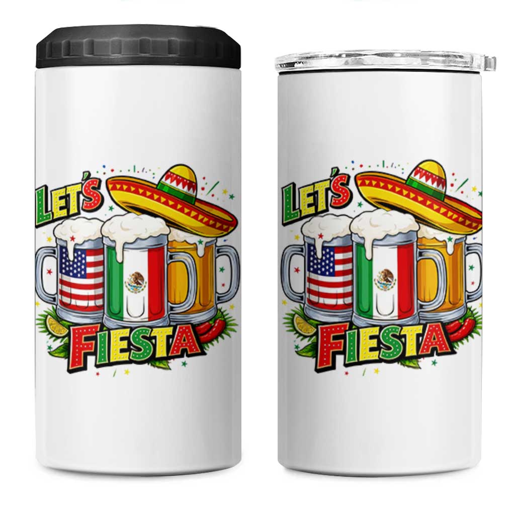 Funny Beer Drinking Cinco De Mayo Party Gift 4 in 1 Can Cooler Tumbler Lets Fiesta
