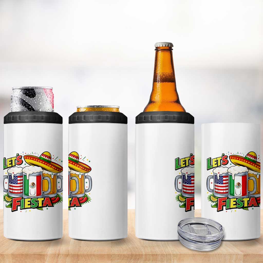 Funny Beer Drinking Cinco De Mayo Party Gift 4 in 1 Can Cooler Tumbler Lets Fiesta