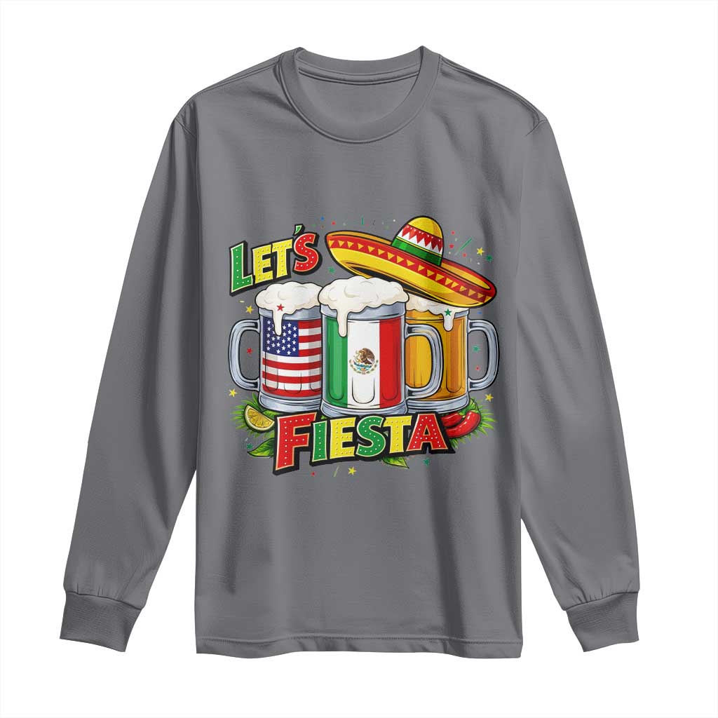 Funny Beer Drinking Cinco De Mayo Party Gift Long Sleeve Shirt Lets Fiesta