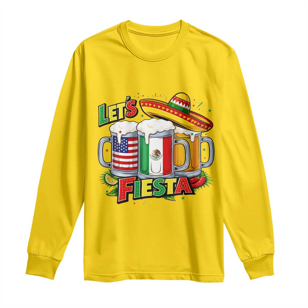 Funny Beer Drinking Cinco De Mayo Party Gift Long Sleeve Shirt Lets Fiesta