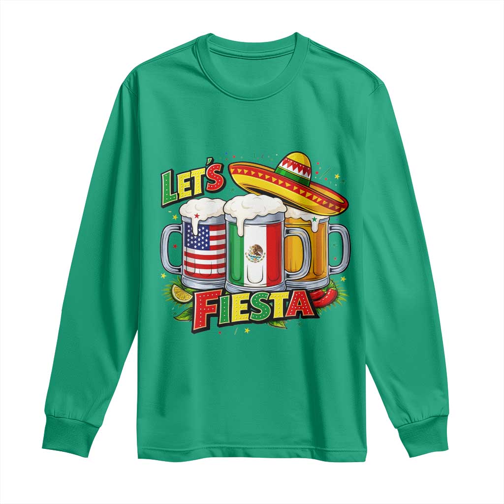 Funny Beer Drinking Cinco De Mayo Party Gift Long Sleeve Shirt Lets Fiesta