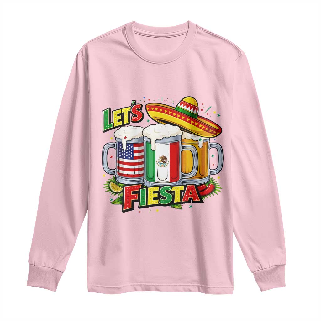 Funny Beer Drinking Cinco De Mayo Party Gift Long Sleeve Shirt Lets Fiesta