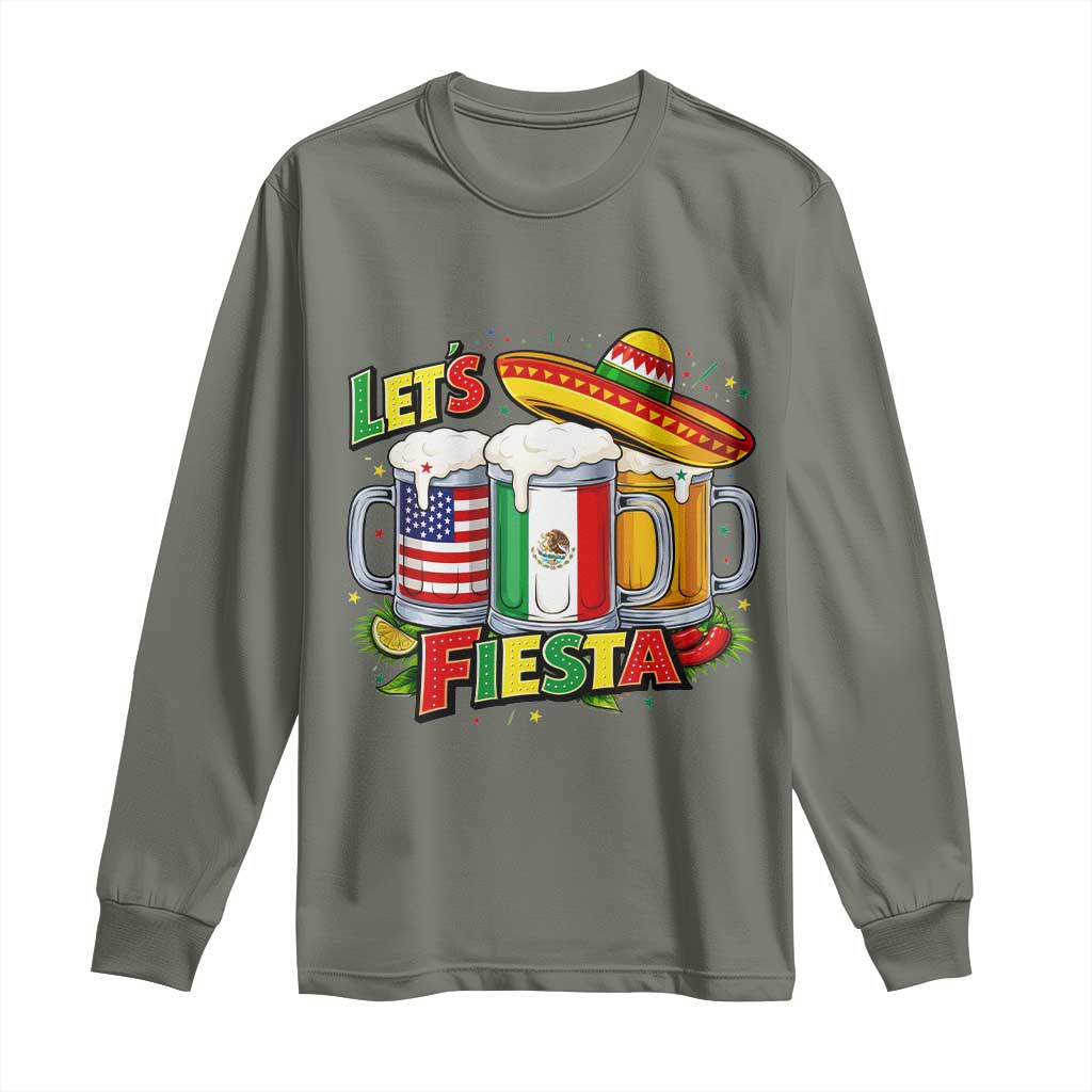 Funny Beer Drinking Cinco De Mayo Party Gift Long Sleeve Shirt Lets Fiesta