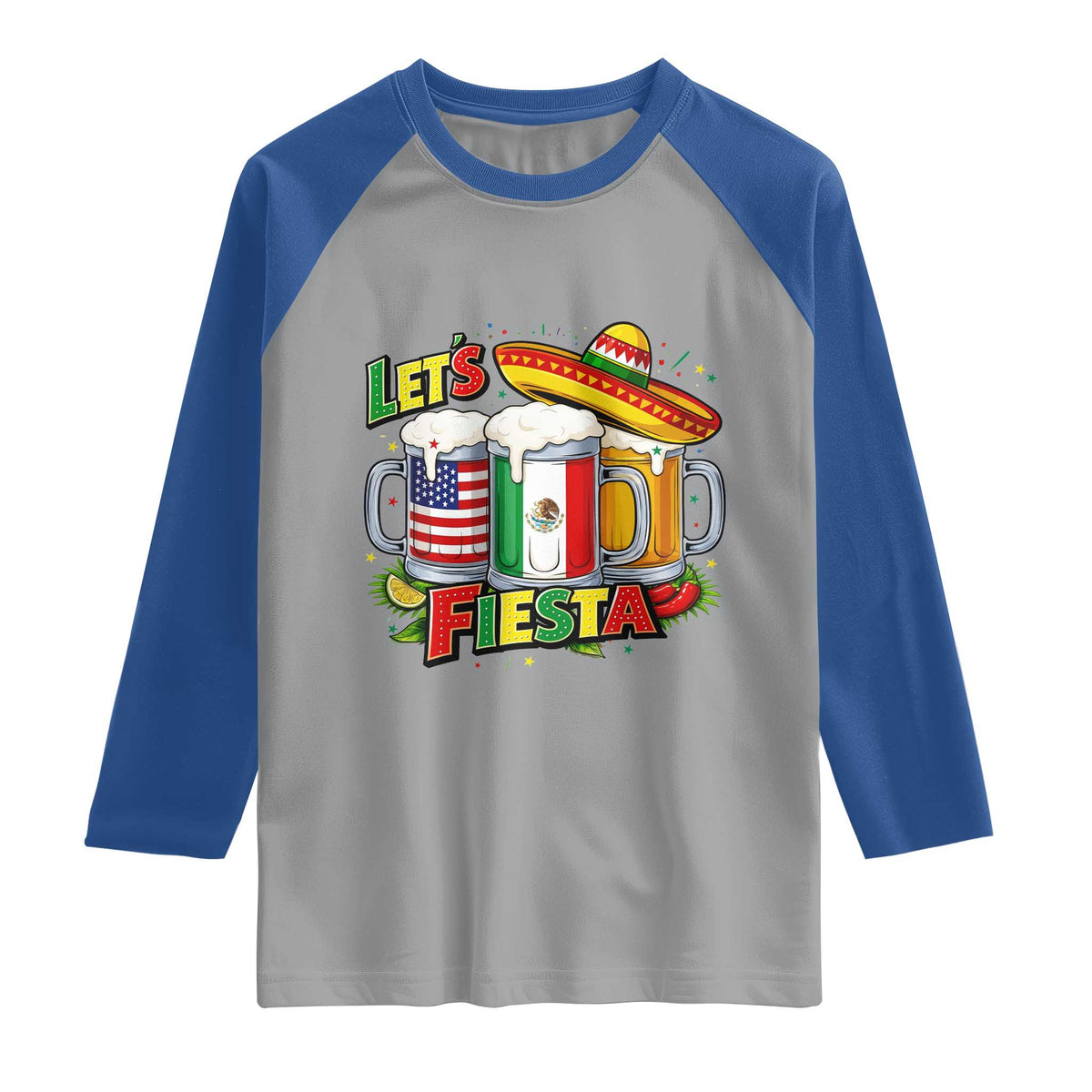 Funny Beer Drinking Cinco De Mayo Party Gift Raglan Shirt Lets Fiesta