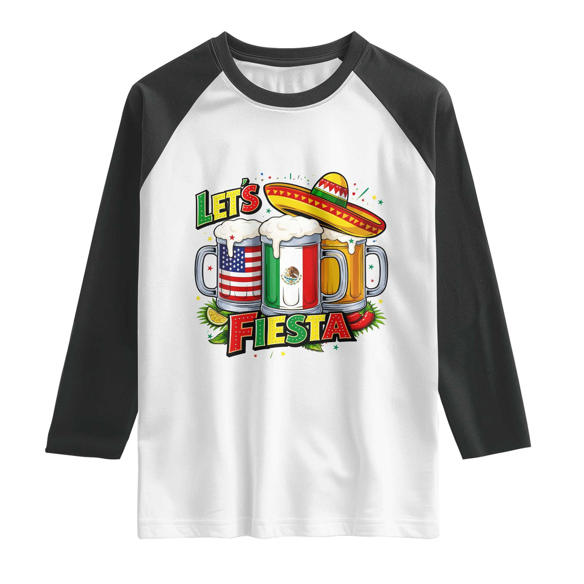 Funny Beer Drinking Cinco De Mayo Party Gift Raglan Shirt Lets Fiesta