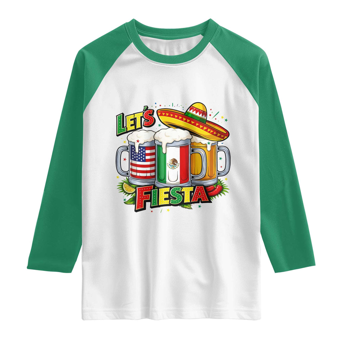 Funny Beer Drinking Cinco De Mayo Party Gift Raglan Shirt Lets Fiesta