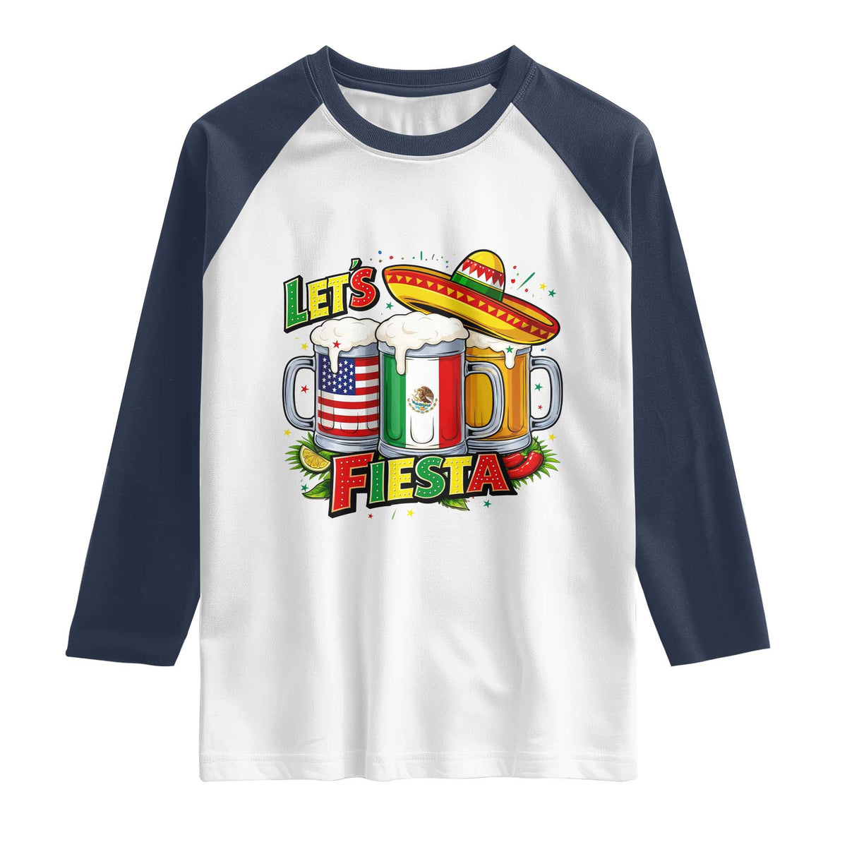Funny Beer Drinking Cinco De Mayo Party Gift Raglan Shirt Lets Fiesta