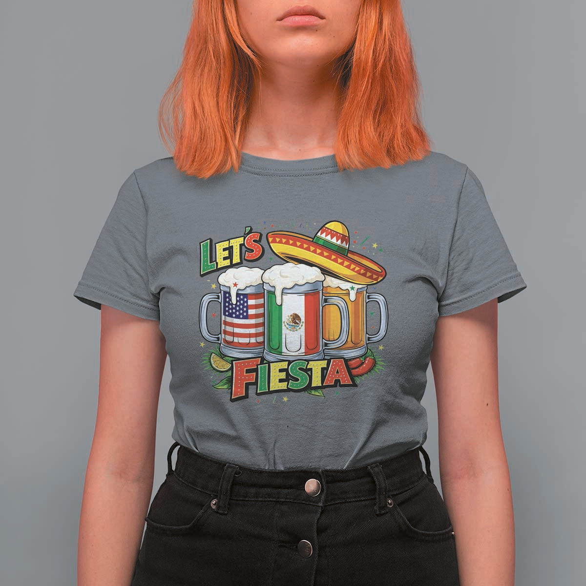 Funny Beer Drinking Cinco De Mayo Party Gift T Shirt For Women Lets Fiesta