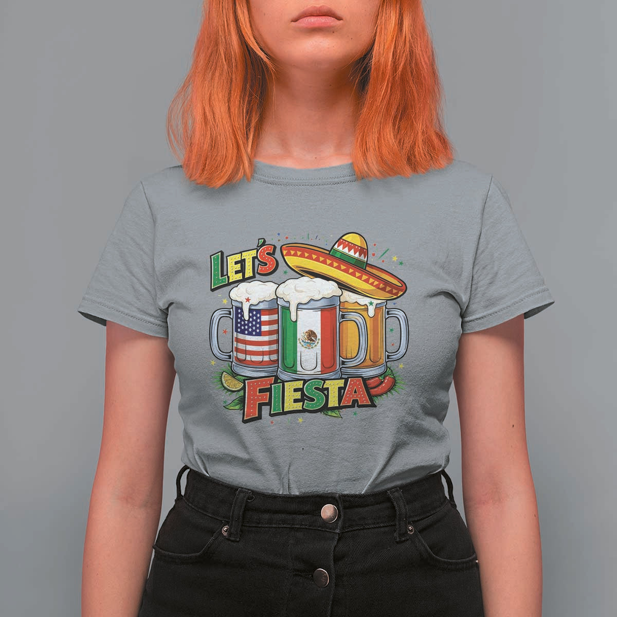 Funny Beer Drinking Cinco De Mayo Party Gift T Shirt For Women Lets Fiesta