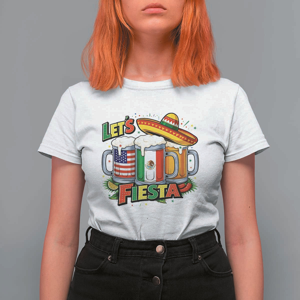 Funny Beer Drinking Cinco De Mayo Party Gift T Shirt For Women Lets Fiesta