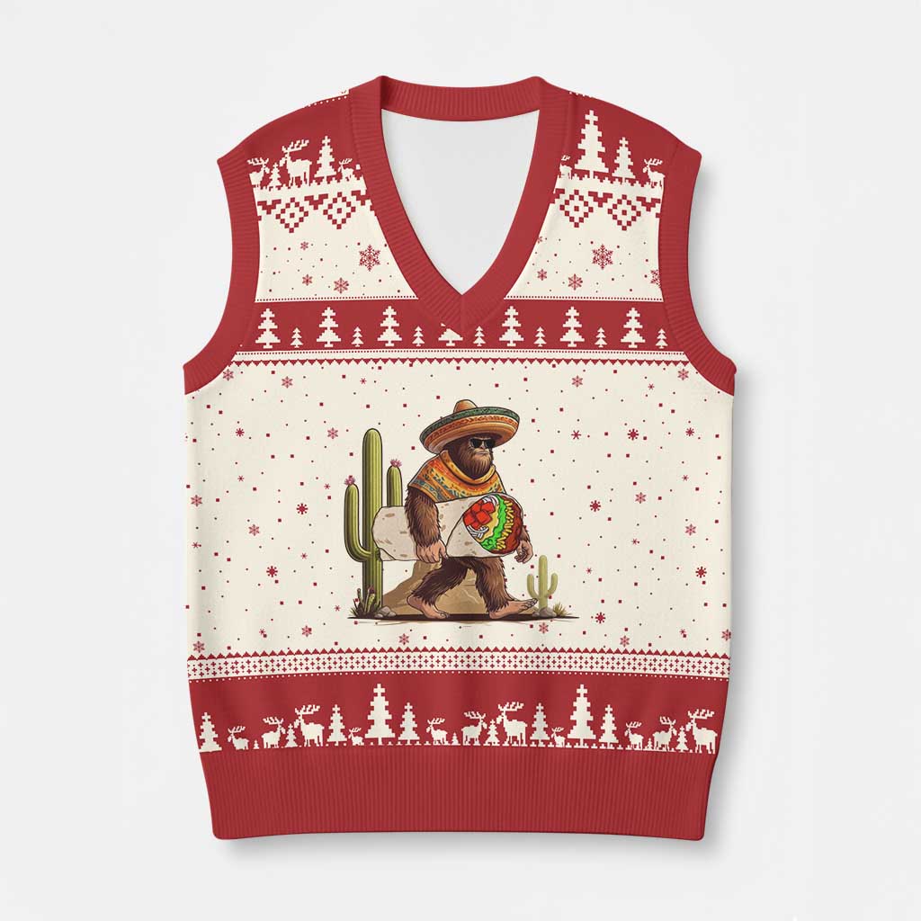 Funny Cinco De Mayo Bigfoot Burrito Lover Gift V-Neck Knit Sweater Vest