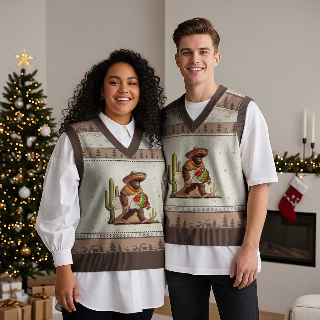 Funny Cinco De Mayo Bigfoot Burrito Lover Gift V-Neck Knit Sweater Vest