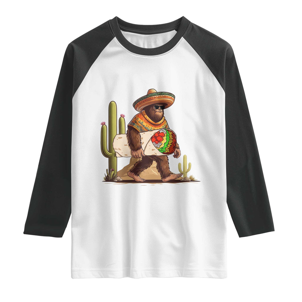 Funny Cinco De Mayo Bigfoot Burrito Lover Gift Raglan Shirt